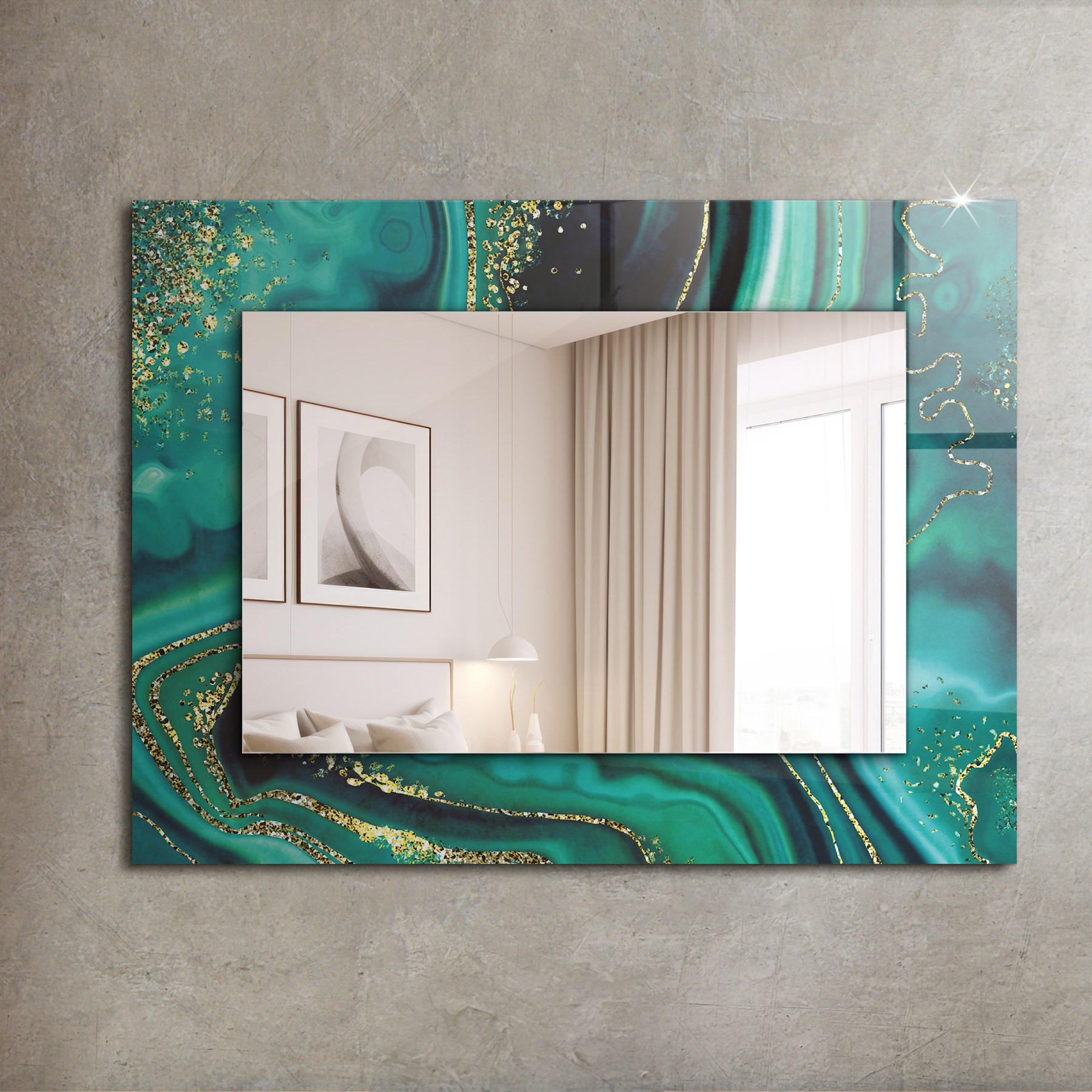 SPIEGEL 80 x 60 cm Rechteckig mit Aufdruck - Jadegrün, Glas (80/60/0.4cm) - TULUP