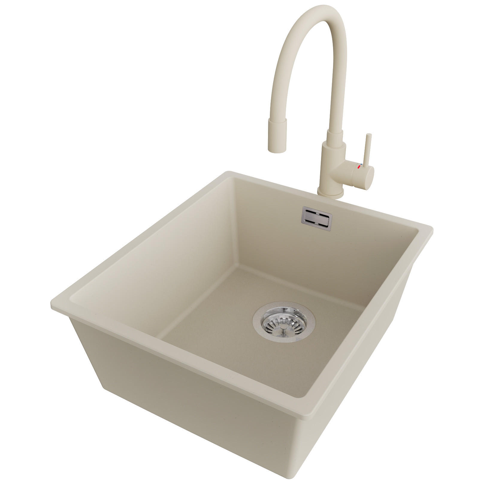 GRANITSPÜLE London Slim, 2-er set Beige 41/47 cm 1 Becken + Küchenarmatur 38/14 cm + Ablauf-Set ab 45er Unterschrank - Chromfarben/Beige, Kunststoff (41/20/47cm) - Primagran