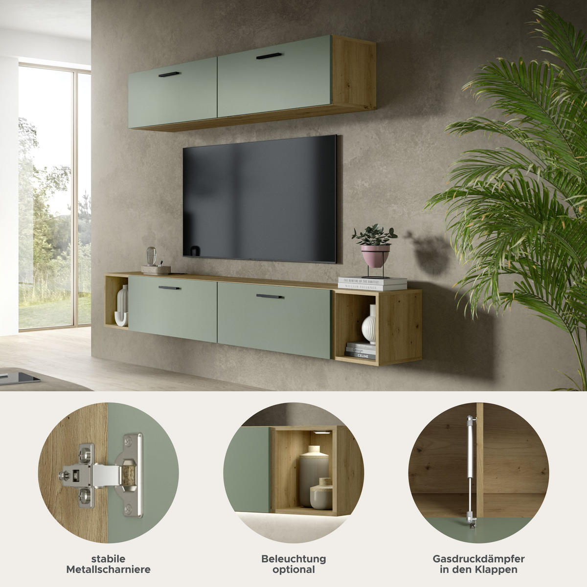 WOHNWAND The One Smoke Green 202/34/184 cm - Braun, Holzwerkstoff (202/184/34cm) - Xonox