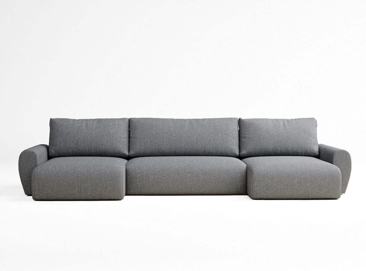 WOHNLANDSCHAFT MIT SCHLAFFUNKTION Numba Grau Webstoff - Schwarz/Grau, Holz/Holzwerkstoff (397/70/153cm) - Maison de Reve