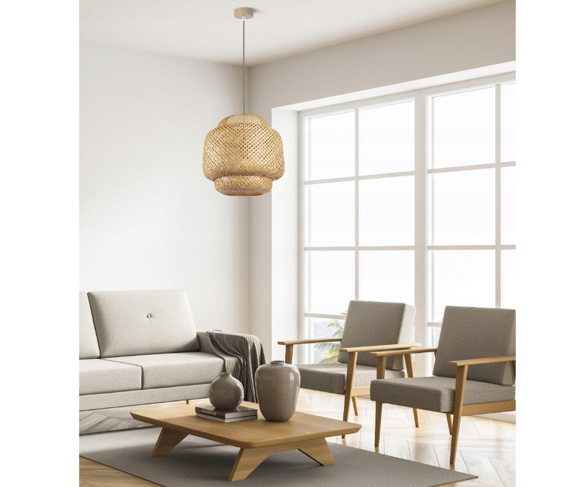 PENDELLEUCHTE BOHO - Beige, Holz/Metall (40/40/175cm) - kiki design