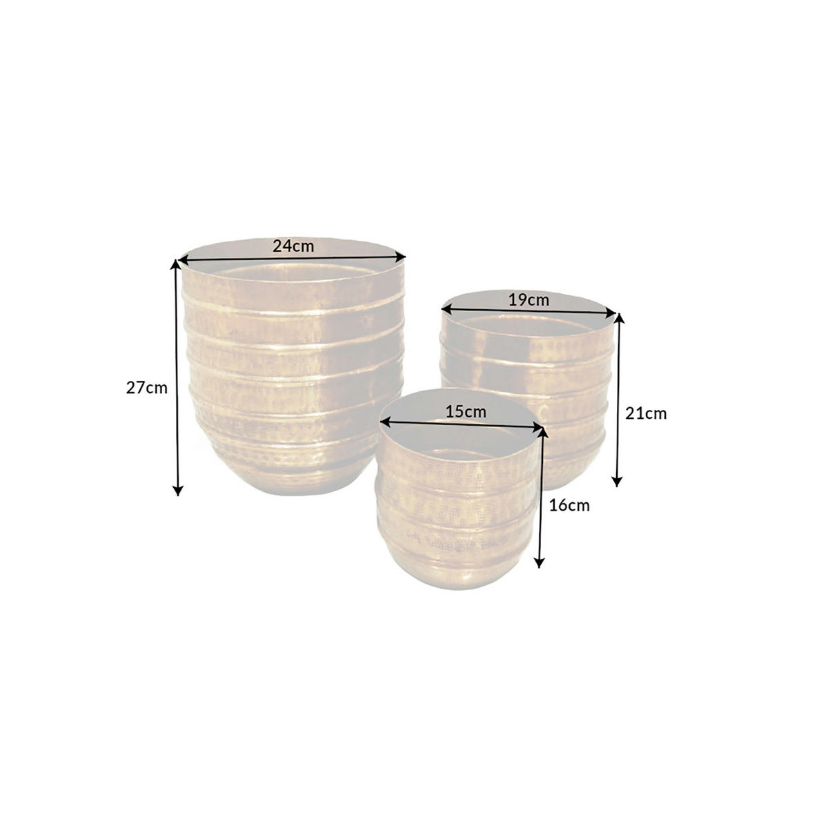 ÜBERTOPF ORIENT Metall Gold 16 cm 3er Set - Goldfarben, Metall (15/16/15cm) - riess-ambiente