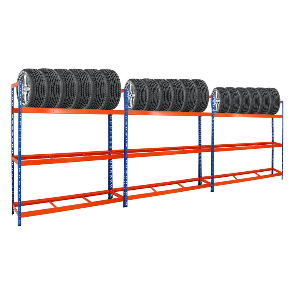 REIFENREGAL Tiger XL 3er-Set mit 3x 200x180x45 cm 300 kg Fachlast bis zu 63 Reifen Blau-Orange - Orange, Metall (540/200/45cm) - PROREGAL