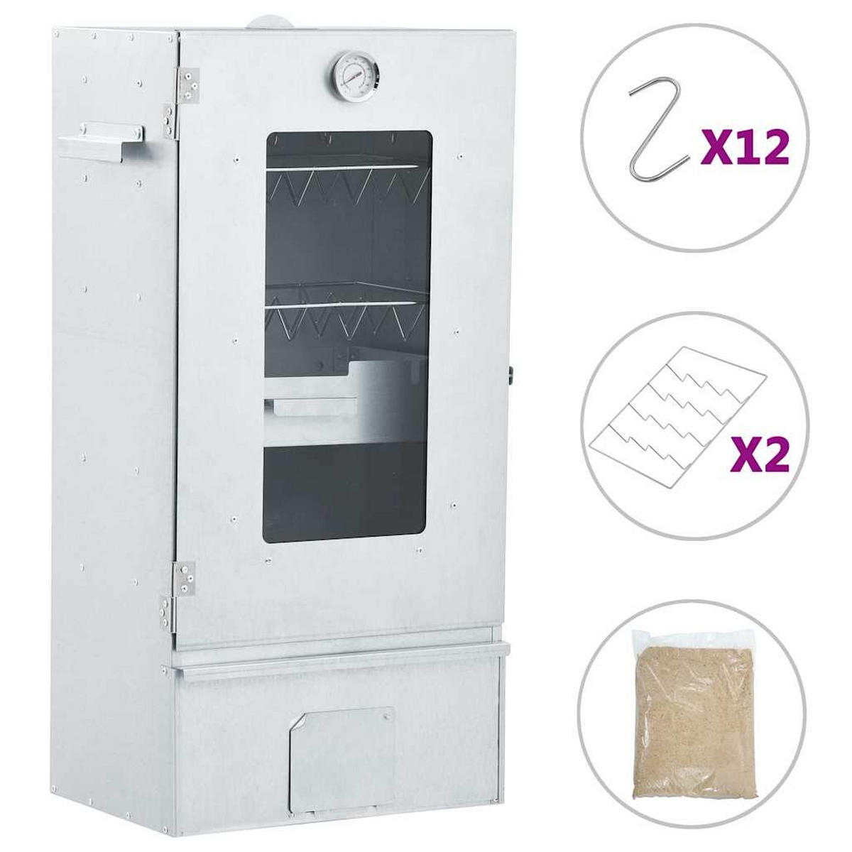 RÄUCHEROFEN Mit 1 Kg Hackschnitzel 44,5/29/83 Cm - Silberfarben, Metall (29/83/44.5cm) - vidaXL