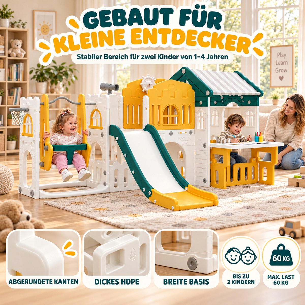 KINDERRUTSCHE HDPE Gelb - Gelb, Kunststoff (176/111/260cm) - AIYAPLAY