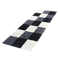 TEPPICH Hochflor Karo Polypropylen Wohnzimmer Shaggy Schwarz Läufer 80x250 - Schwarz, Textil (80/250cm) - KADIMA DESIGN