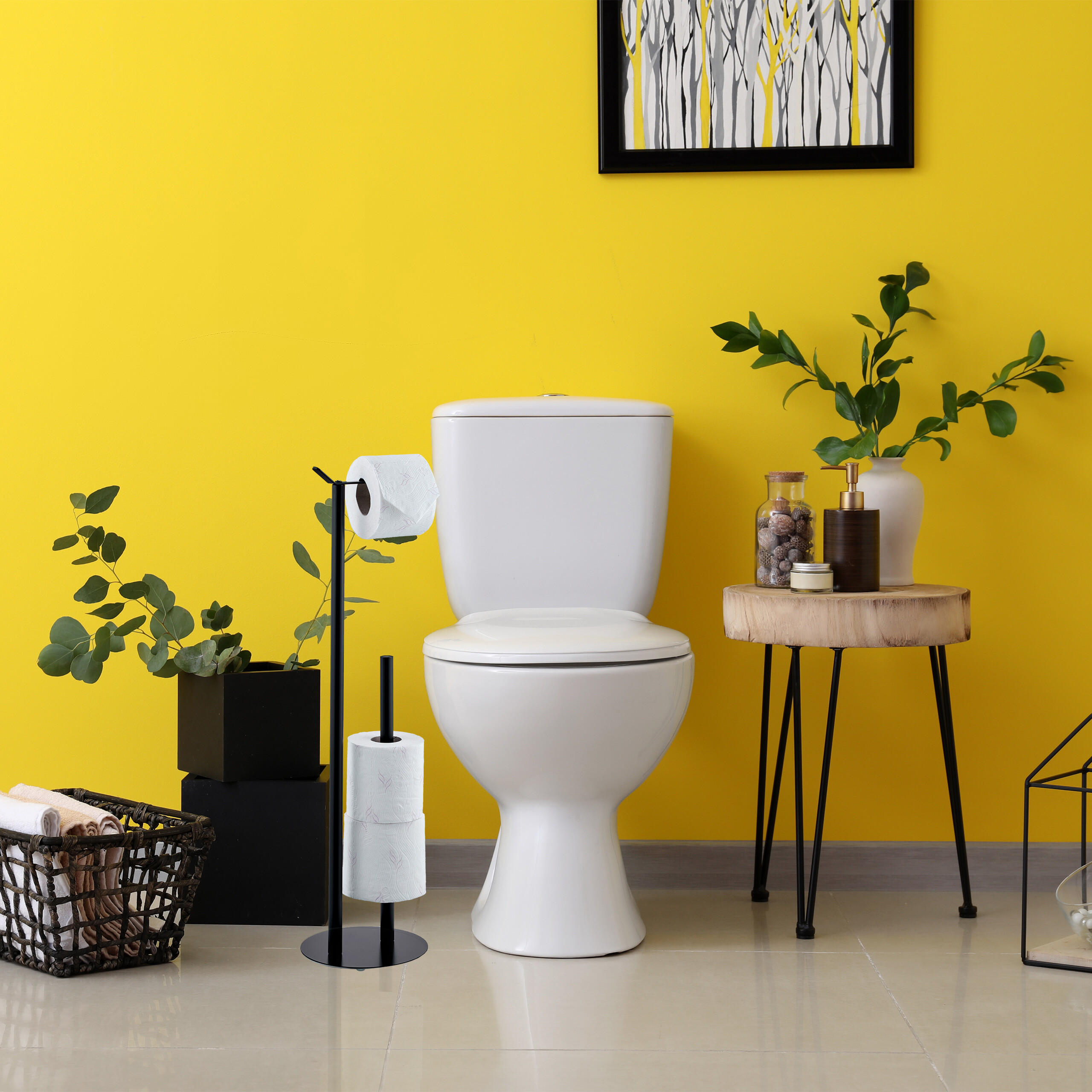 Thumbnail - Relaxdays Toilettenpapierhalter, Schwarz, Metall, 20x62x17.5 cm, Badaccessoires