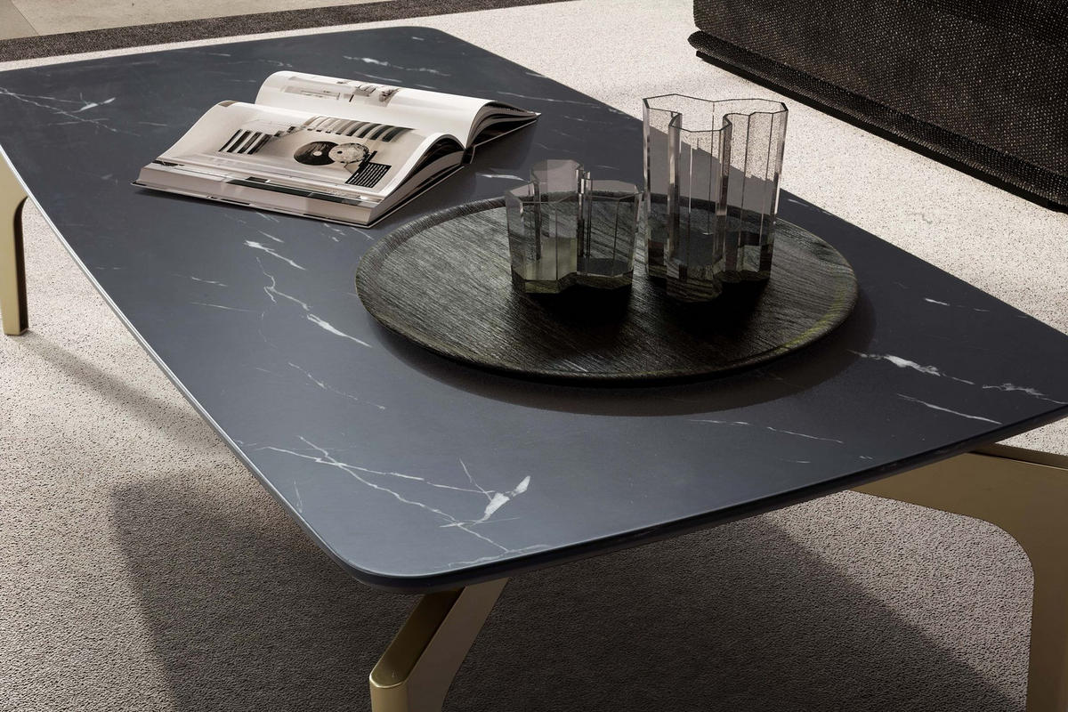 COUCHTISCH Schwarz/Gold Hochglanz Marmor Optik 120x60x30.5 cm Metall-Gestell - Goldfarben/Schwarz, Holzwerkstoff/Metall (60/120/31cm) - KADIMA DESIGN