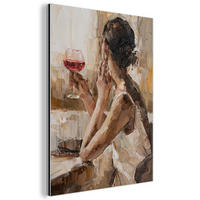 KOVOVÝ OBRAZ Olejomaľba - Žena - Víno 60x80 cm - svetlohnedá, kov (60/80cm) - MuchoWow