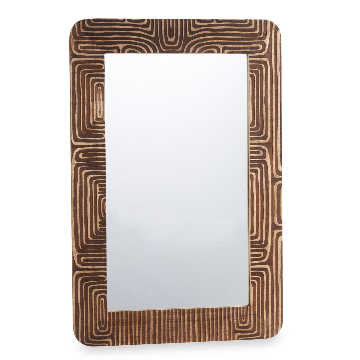 WANDSPIEGEL Mangoholz Lines&Curves 60/90 cm - Braun, Holz (90/2/60cm) - Giftdecor