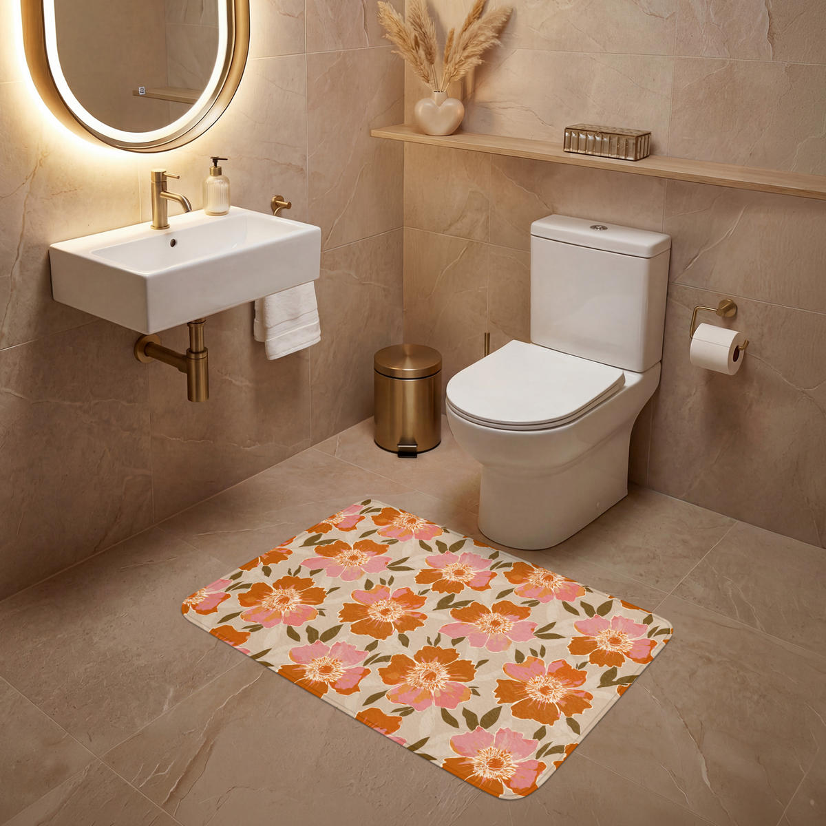WC-VORLEGER Blumen - Motiv - Retro Toilettenteppich 90x60 cm - Multicolor, Kunststoff/Textil (90/1cm) - OnlyWow