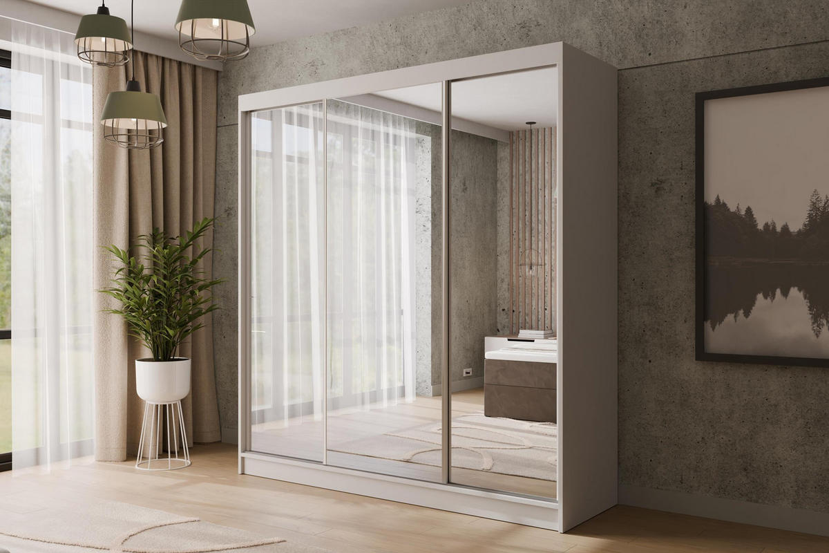 KLEIDERSCHRANK mit Spiegel V2-URBANO 215x200 cm Weiß - Weiß, Holzwerkstoff (200/215/61cm) - ALTDECOR