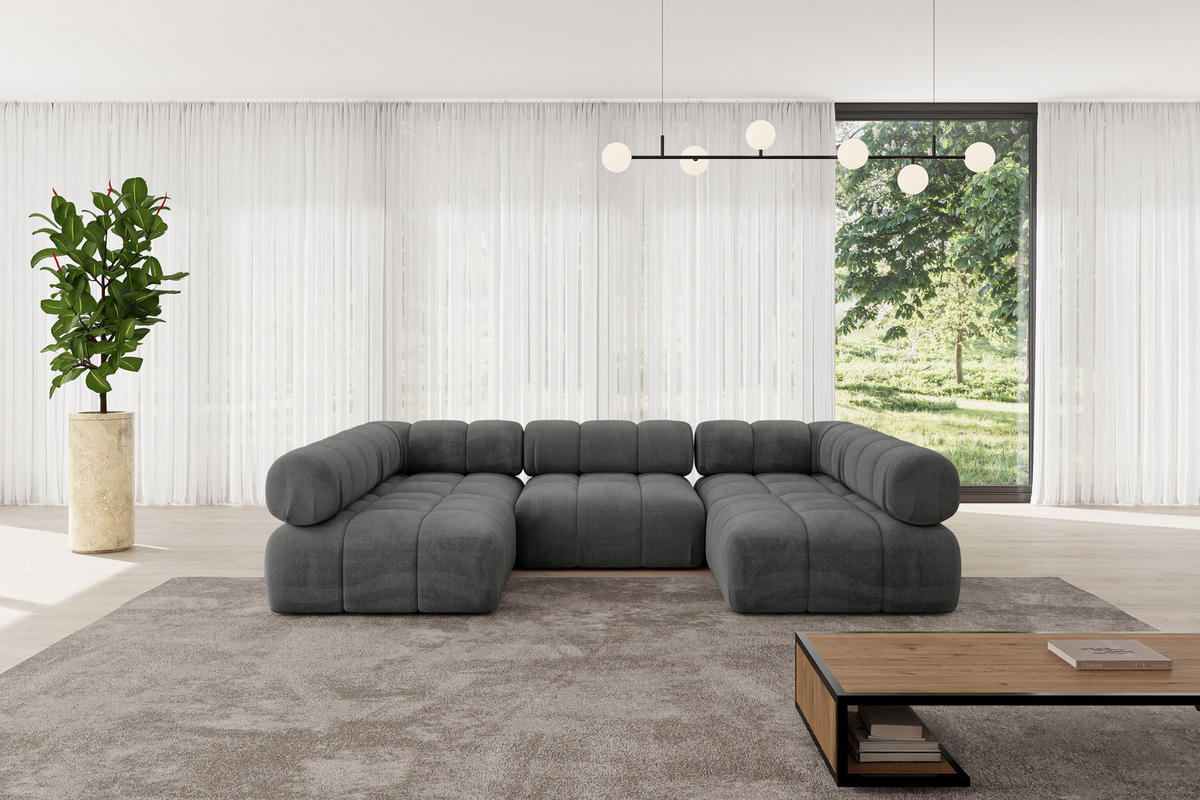 WOHNLANDSCHAFT modulares Sofa Garvo-U1 - 285x190x70 cm Dunkelgrau Velours - Dunkelgrau, Holzwerkstoff/Textil (285/70/190cm) - ALTDECOR