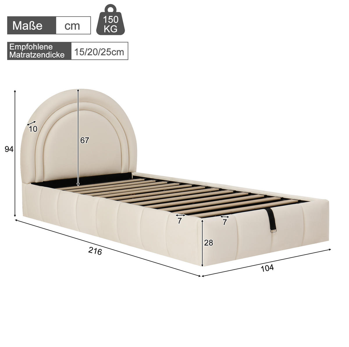 POLSTERBETT 90/200 cm Beige mit Hydraulik und Lattenrost ohne Matratze - Beige, Textil (90/200cm) - MIVRAY