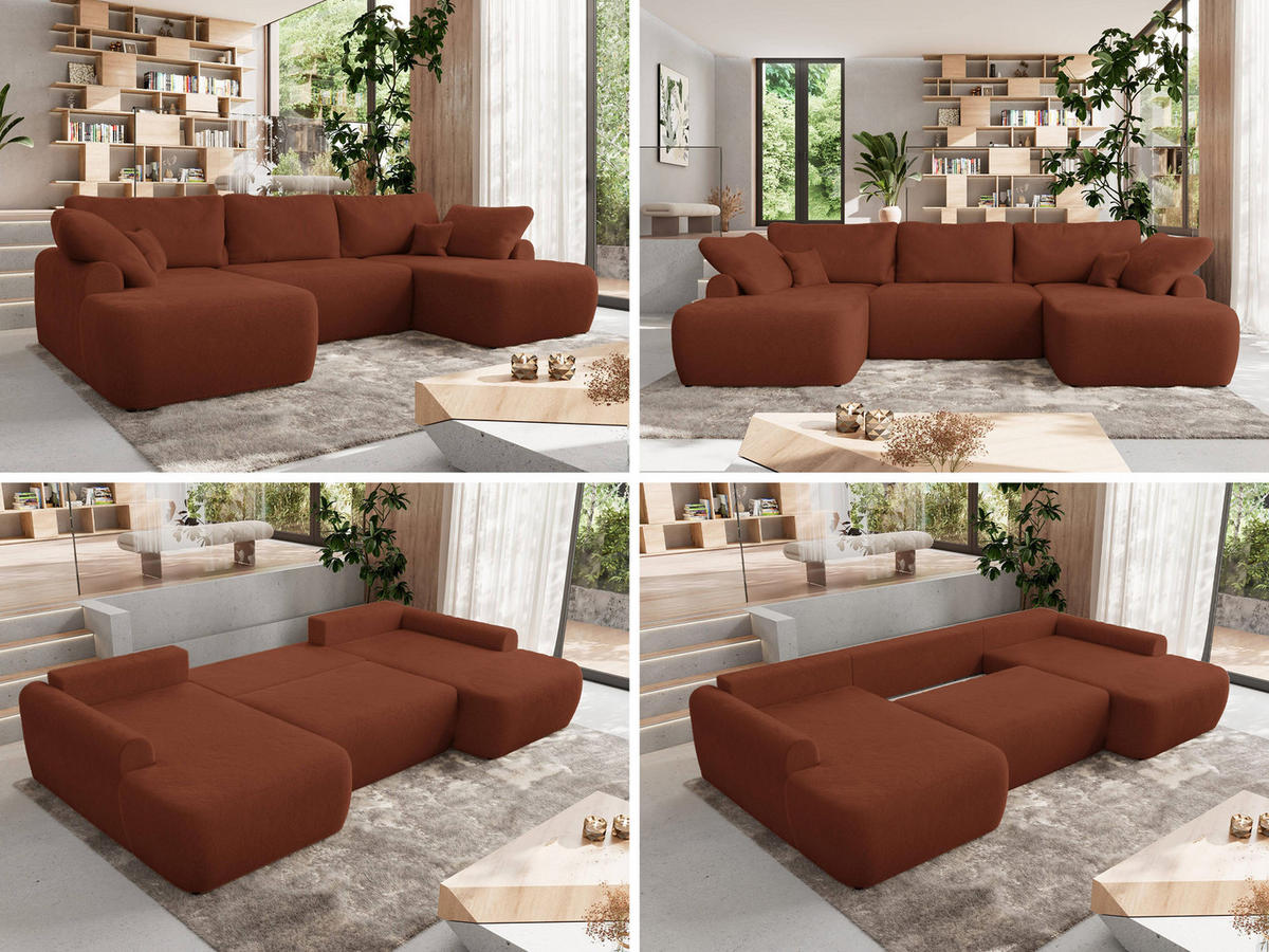 WOHNLANDSCHAFT CUBO U Orange Plüsch - Schwarz/Orange, Kunststoff/Textil (370/100/187cm) - MKS