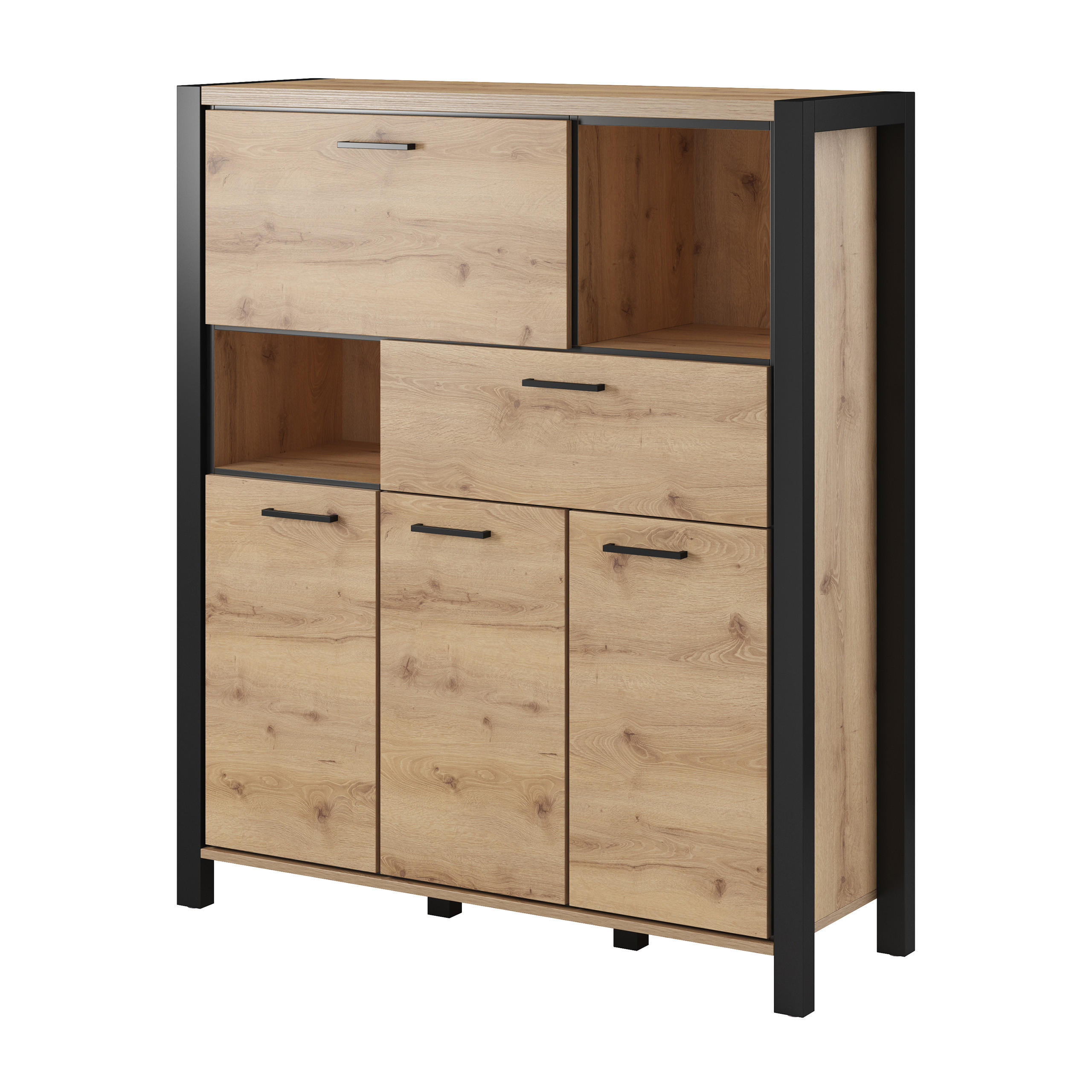 HIGHBOARD ATTIVO 120/140/41 cm mit 1 Schubladen und 3 Türen Eichefarben - Eichefarben, Holzwerkstoff (120/140/41cm) - MASSENO