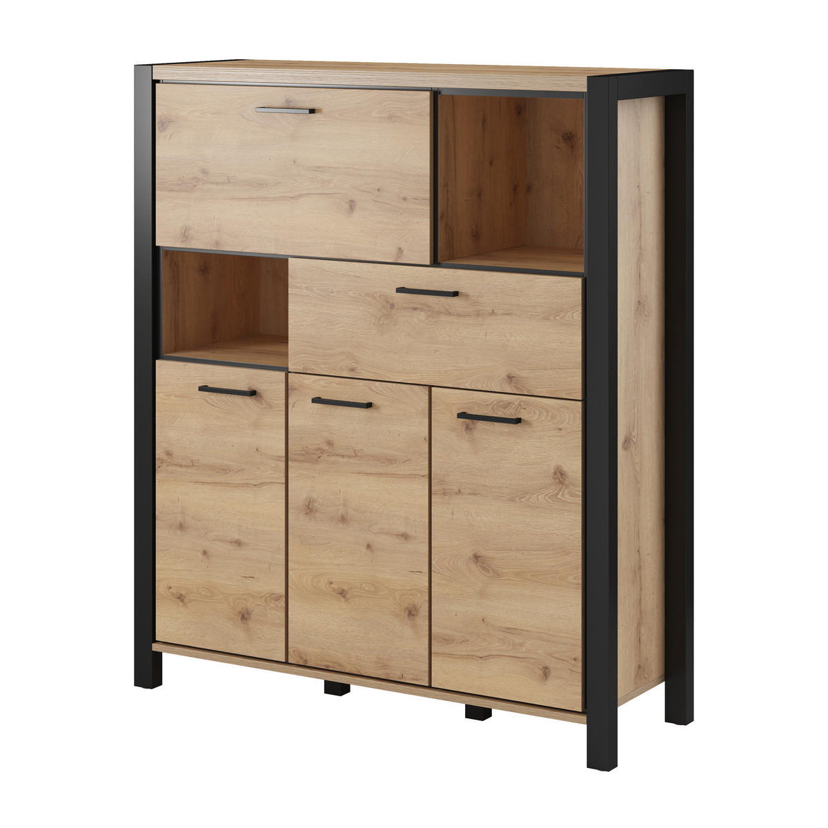 HIGHBOARD ATTIVO 120/140/41 cm mit 1 Schubladen und 3 Türen Eichefarben - Eichefarben, Holzwerkstoff (120/140/41cm) - MASSENO