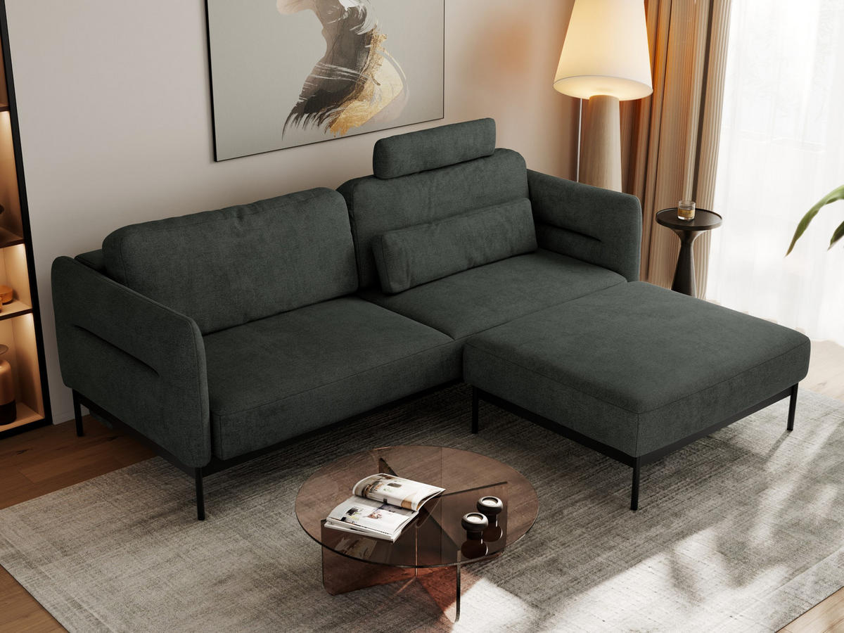 SCHLAFSOFA SALENTO Dunkelgrau Struktur - Dunkelgrau/Schwarz, Textil/Metall (221/82/193cm) - MKS