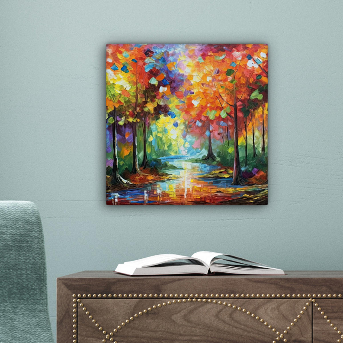 LEINWANDBILD Landschaft - Wald - Farben - Natur Deko Wohnzimmer 20x20 cm - Multicolor, Textil (20/20cm) - MuchoWow