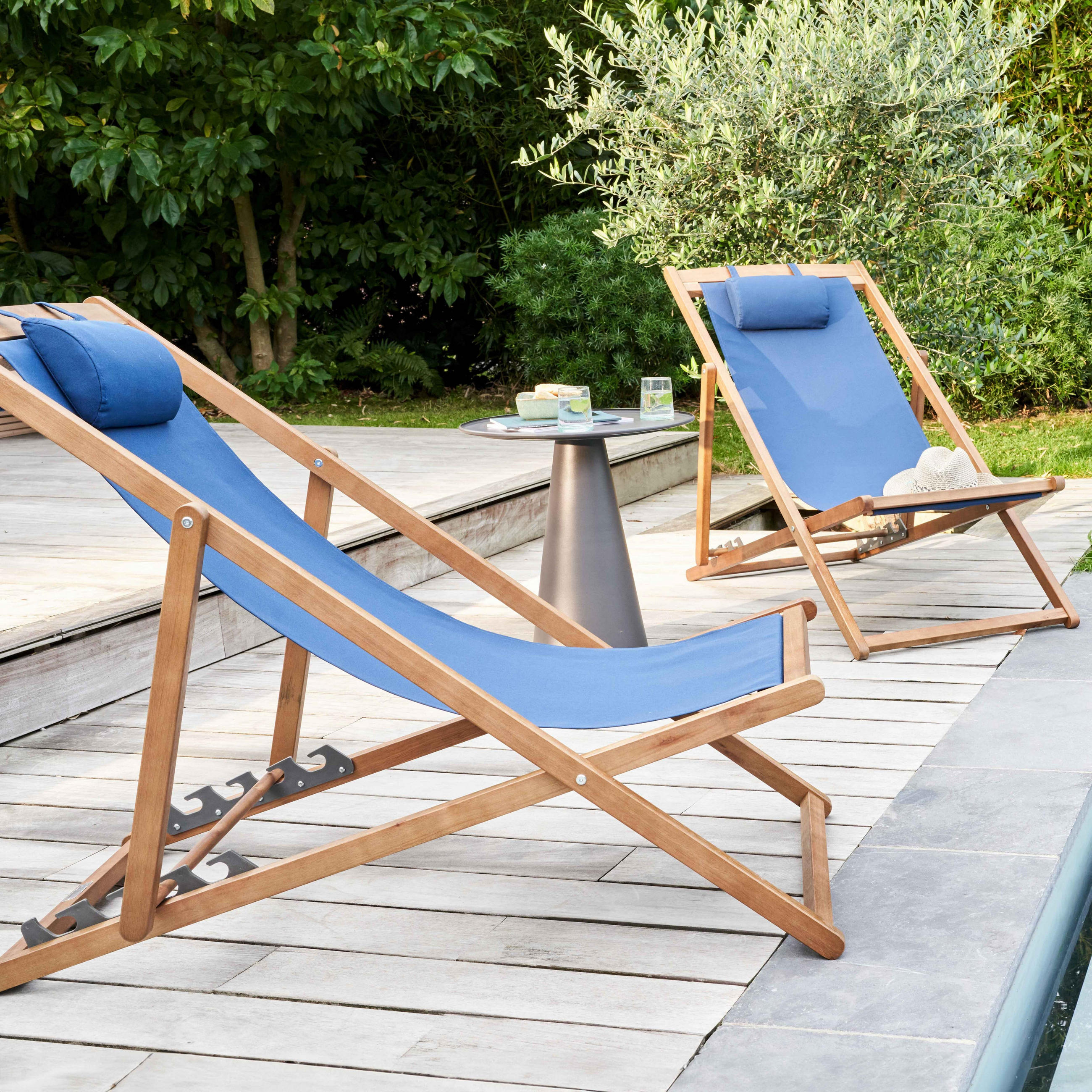 LIEGESTUHL 2-tlg., Pazifikblau - Blau, Holz (62/88/105cm) - Oviala