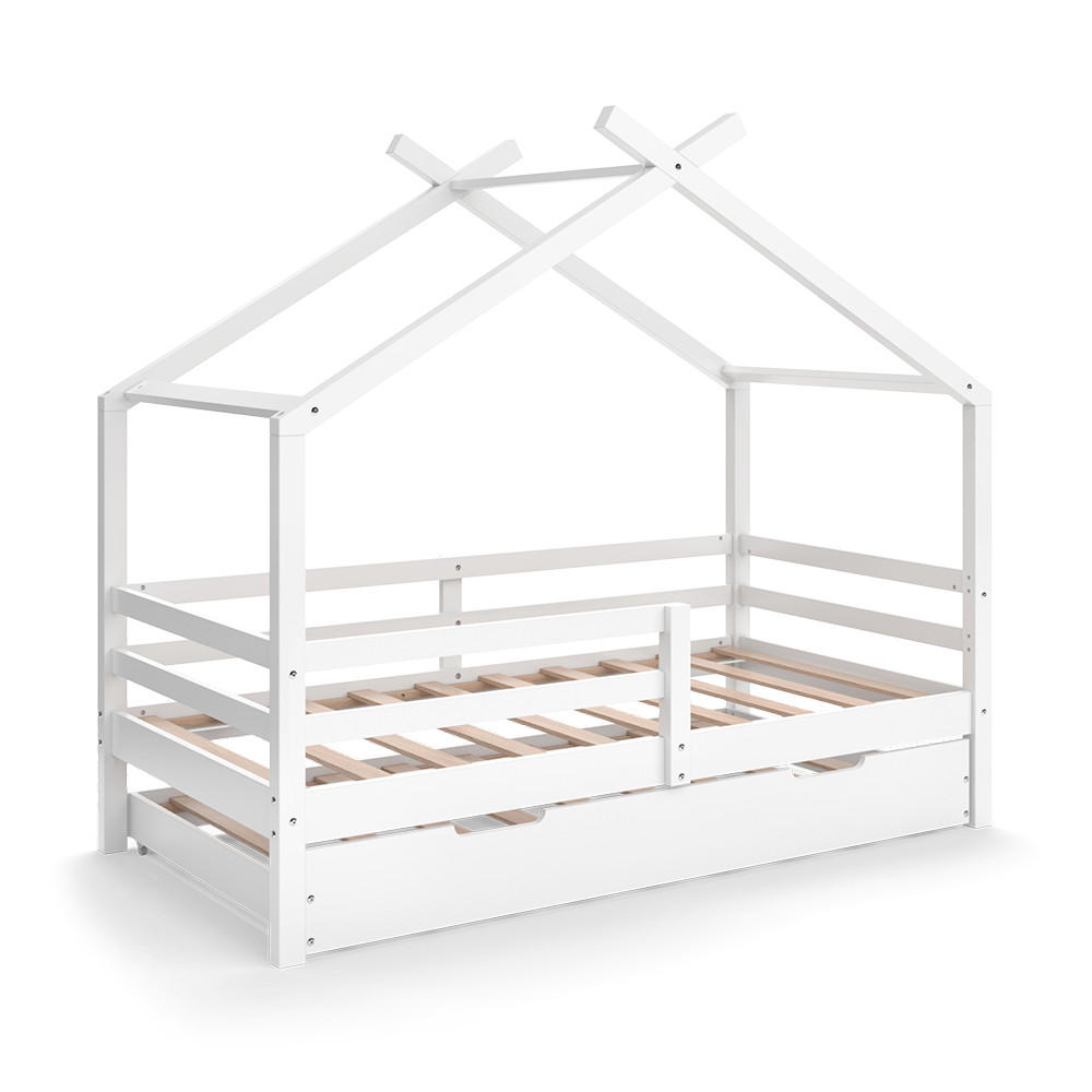 HAUSBETT Luni Weiß 160 x 80 cm mit ausziehbarem Gästebett - Weiß, Holz - VitaliSpa