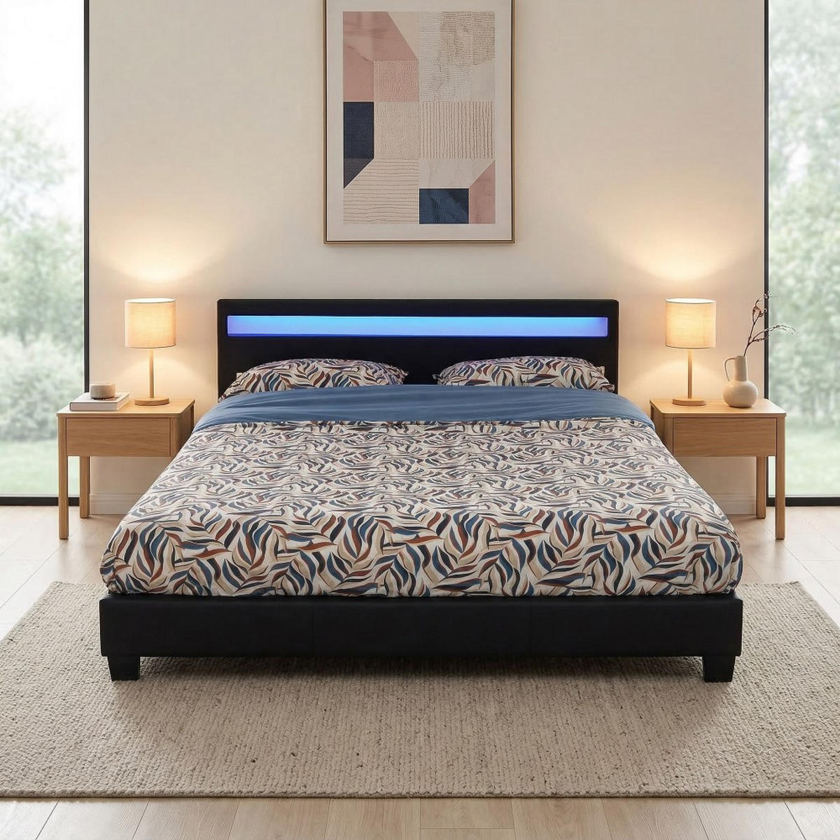 BETT CARDIFF 160x200, LED-Beleuchtung + 1 Lattenrost / Schwarz - Schwarz, Holzwerkstoff (160/200cm) - Weber Industries