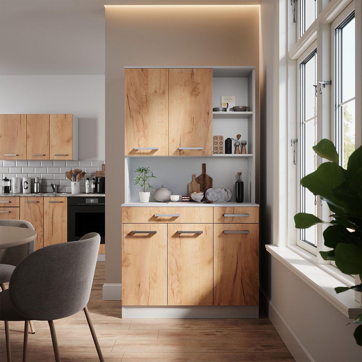 KÜCHENBUFFET Raul Weiß/Goldkraft Eiche 100.1 x 188.5 cm mit 5 Türen & 2 Schubladen - Honigeiche/Eiche Wotan, Holzwerkstoff (100.1/188.5/46cm) - Vicco