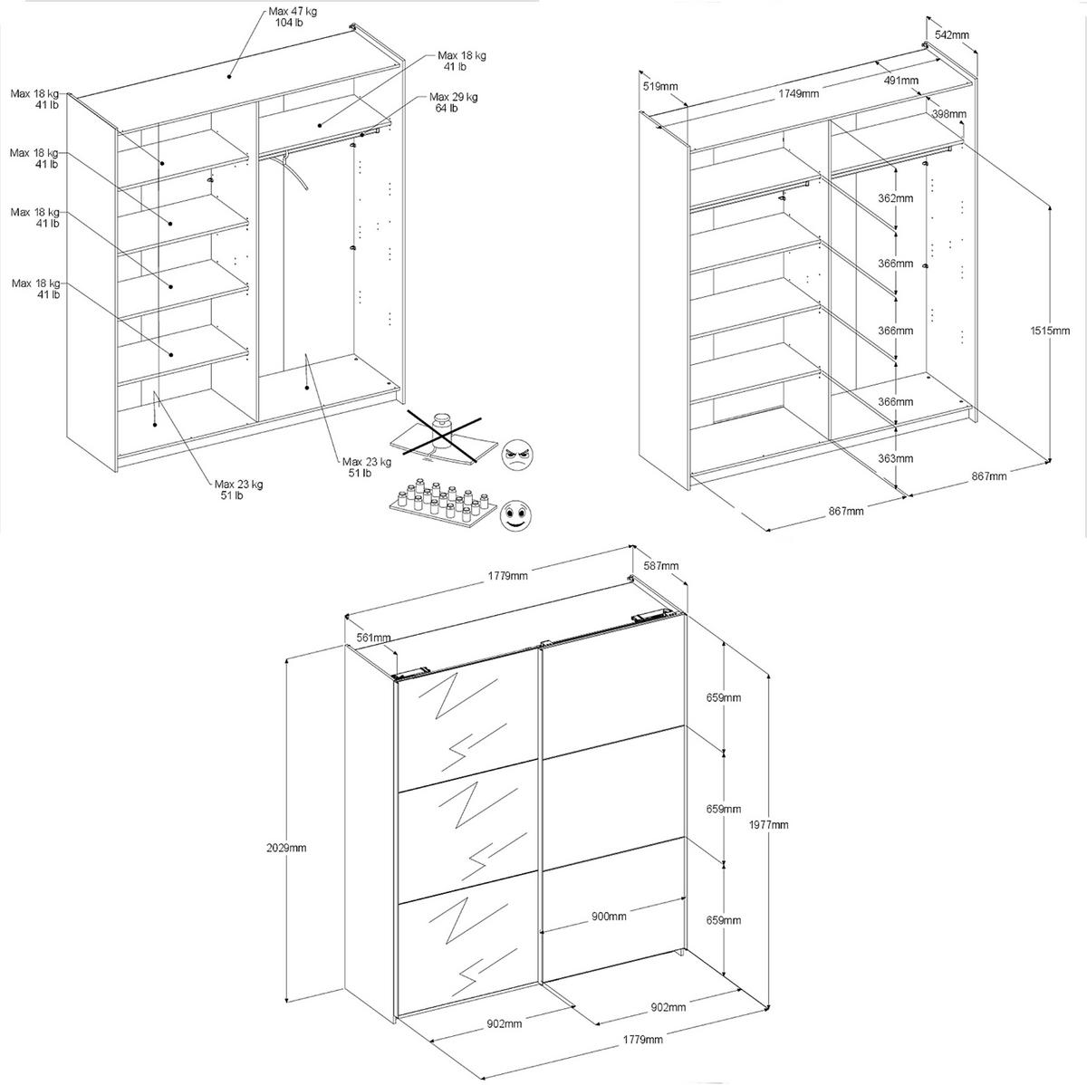 KLEIDERSCHRANK Eiche Jackson 178 cm, Schwebetürenschrank 2-türig mit Spiegel und Soft-Close - Eichefarben, Glas/Holzwerkstoff (178/203/59cm) - Parisot Meuble