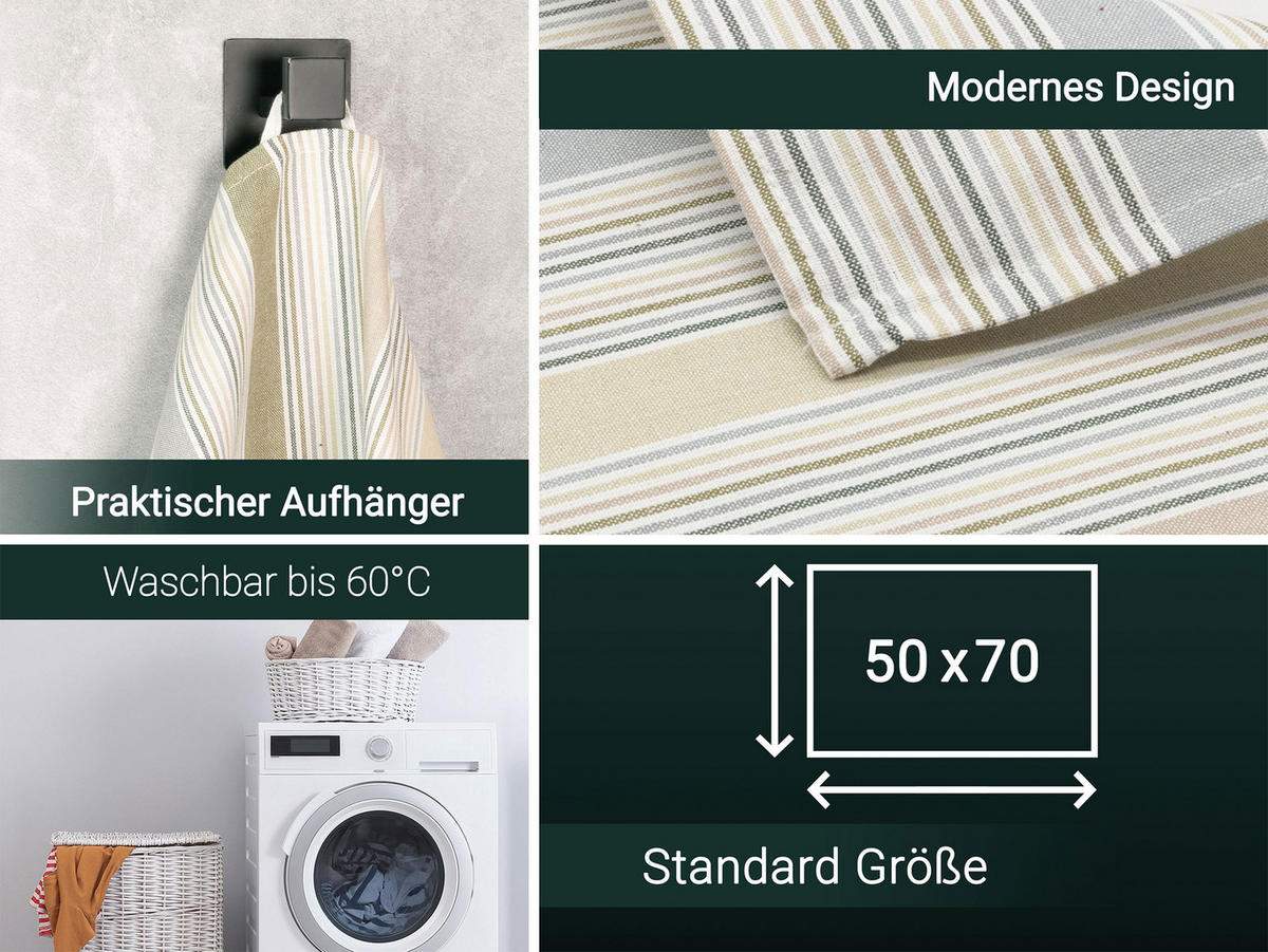 GESCHIRRTÜCHER, 5er-Set, 50x70 cm, 100% Baumwolle, Grün - Olivgrün, Textil (50/70cm) - Zollner