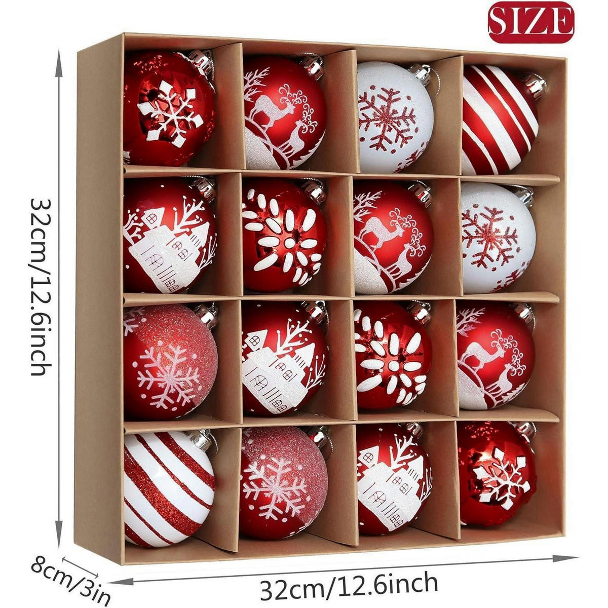 WEIHNACHTSKUGELN 16-teiliges Set 8 cm Rot Weiß - Multicolor, Kunststoff (8/8/8cm)