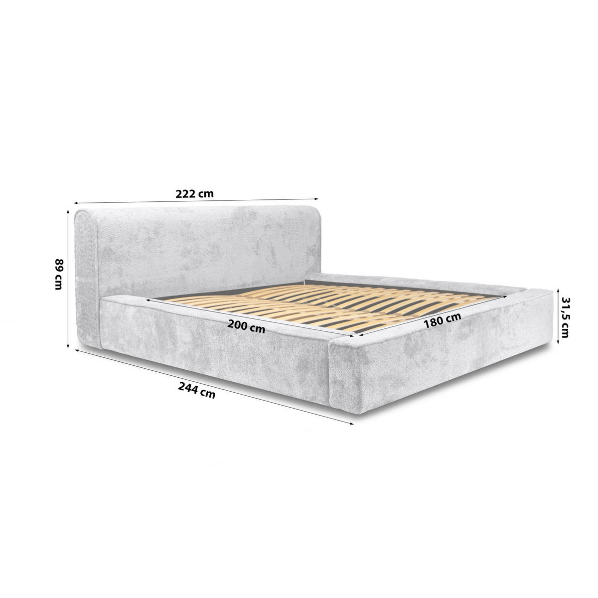POLSTERBETT aus Polstermaterial Pedrosa 180x200 cm, Hellgrau - Hellgrau, Textil (180/200cm) - Fedve