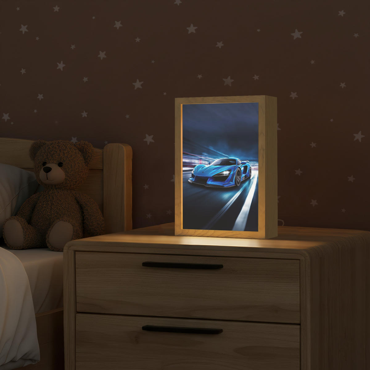 NÁSTĚNNÁ LAMPA Auto - Modrá - Chlapci - Dítě 20x30 cm - modrá, kompozitní dřevo (20/30/8cm) - OnlyWow