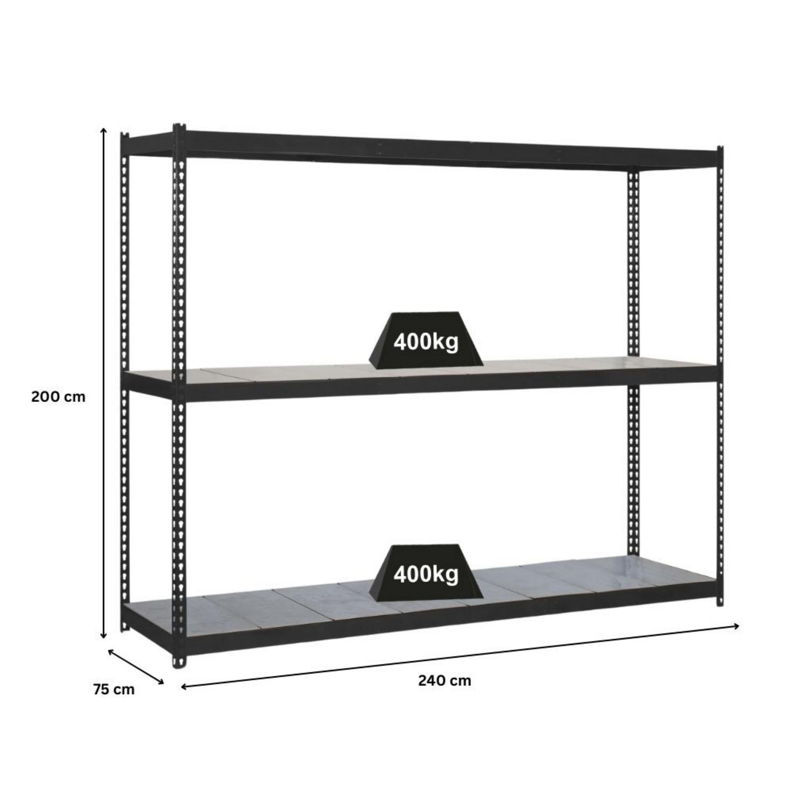 SCHWERLASTREGAL METAL BEAST THREE | HxBxT 200x240x75cm | Fachlast 400kg | Anthrazit - Anthrazit, Metall (240/200/75cm) - PROREGAL