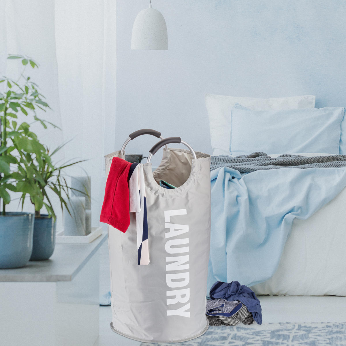 WÄSCHEKORB - Grau, Textil/Metall (38/70/38cm) - Relaxdays