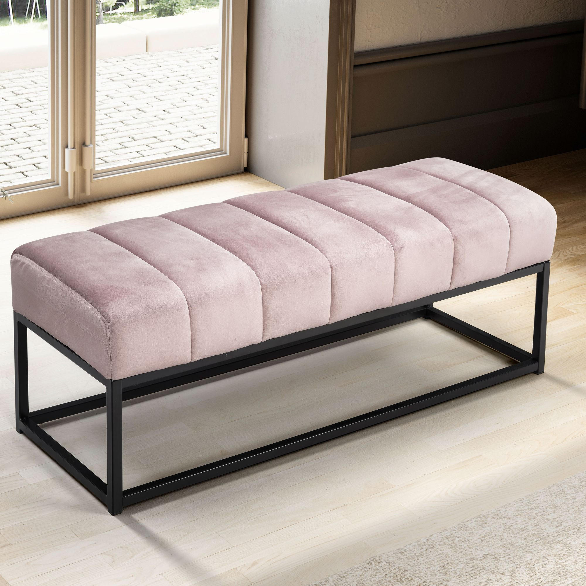 SITZBANK Samt Metallgestell gepolstert, Rosa 108x40x40 cm - Pink/Schwarz, Textil/Metall (108/40/40cm) - KADIMA DESIGN