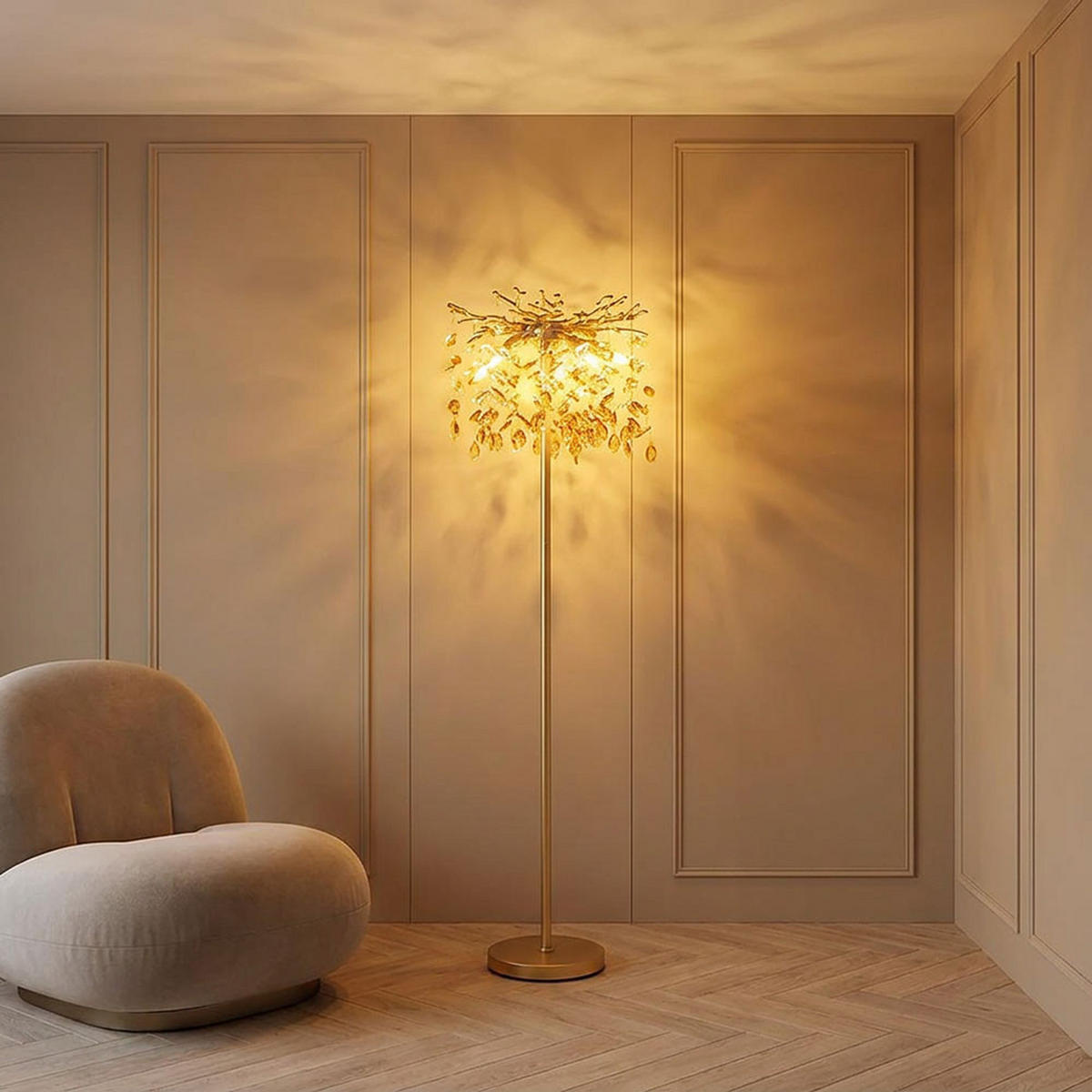 LED STEHLEUCHTE QUEENA, Metall, Gold, flexibler Arm - Goldfarben, Glas (46/46/155cm) - Globo Lighting