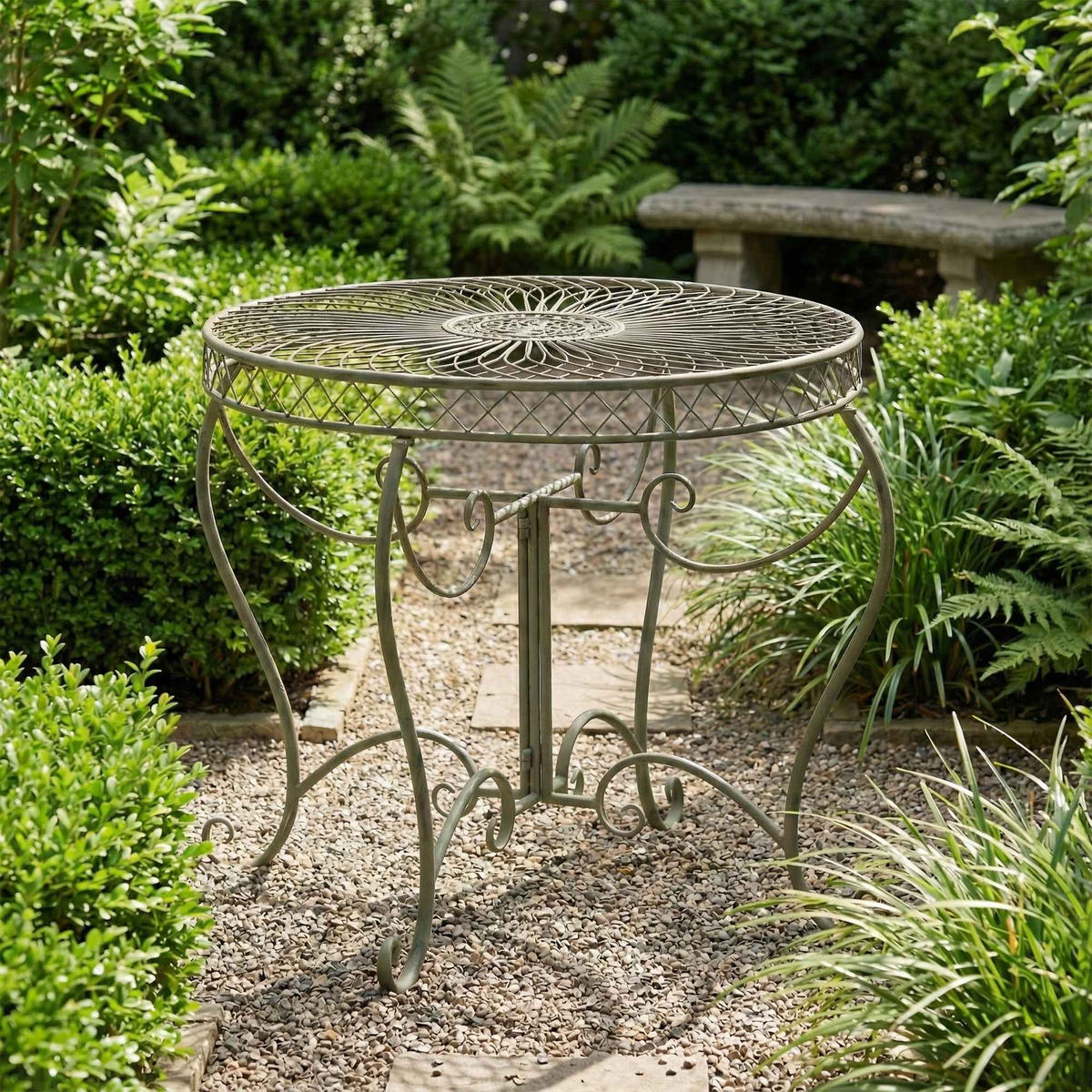 GARTENTISCH rund Ø90 cm Metall Antik-Grün - Grün, Metall (90/90/69cm) - CLP