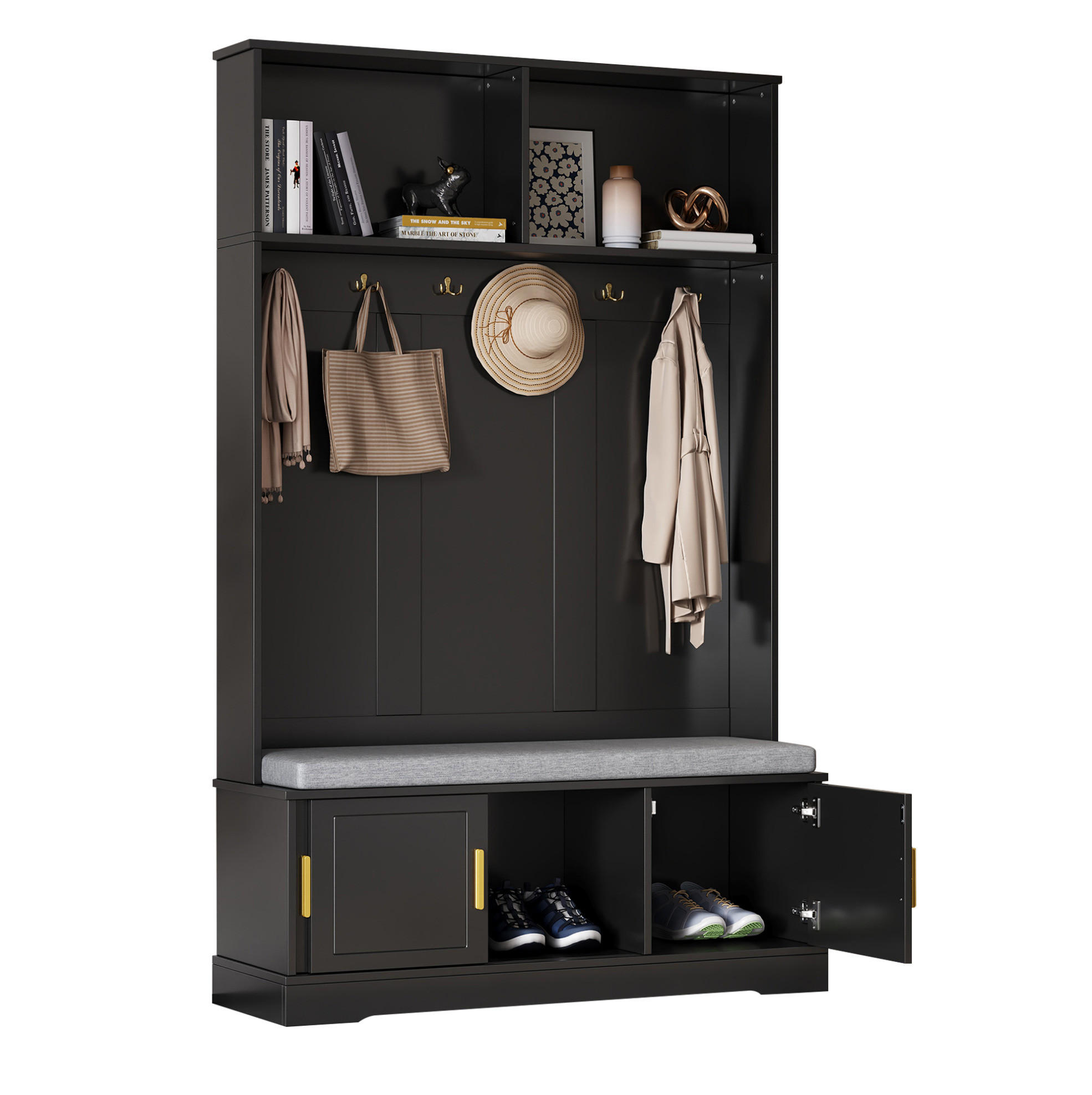 GARDEROBE 120/191/40 cm Schwarz aus Spanplatte mit Sitzbank und Schuhablage - Schwarz, Holzwerkstoff (40/191/120cm) - OKMYHOME