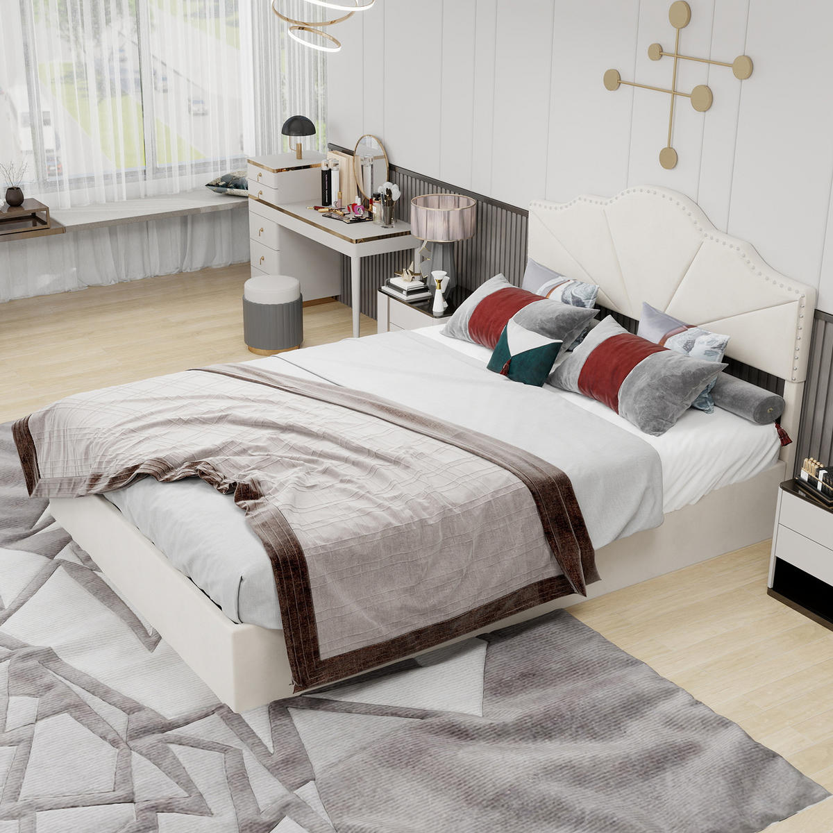 POLSTERBETT 140x200 cm Samt Stauraum hydraulisch beige - Beige, Textil (140/200cm) - Fortuna Lai
