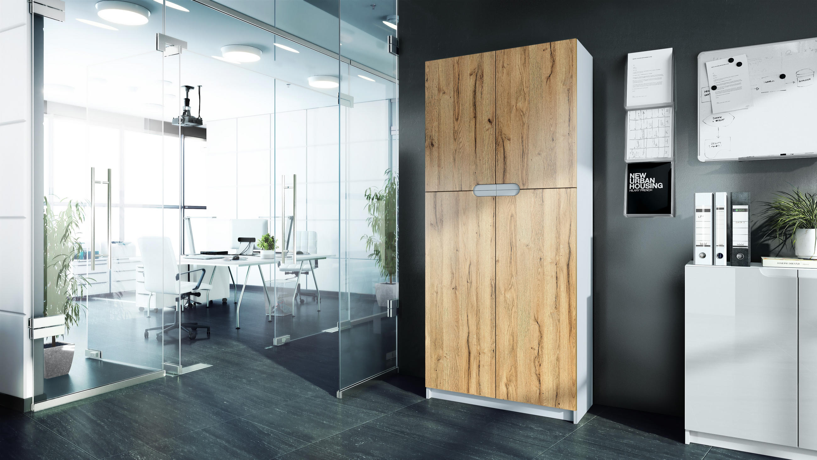 BÜROSCHRANK Logan Fronten in Eiche Natur - Eichefarben, Holzwerkstoff (82/185/37cm) - Vladon