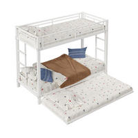 ETAGENBETT aus Metall 90x200 cm Weiß mit Ausziehbett und hohem Sicherheitsgeländer - Weiß, Metall (90/200cm) - Modfu