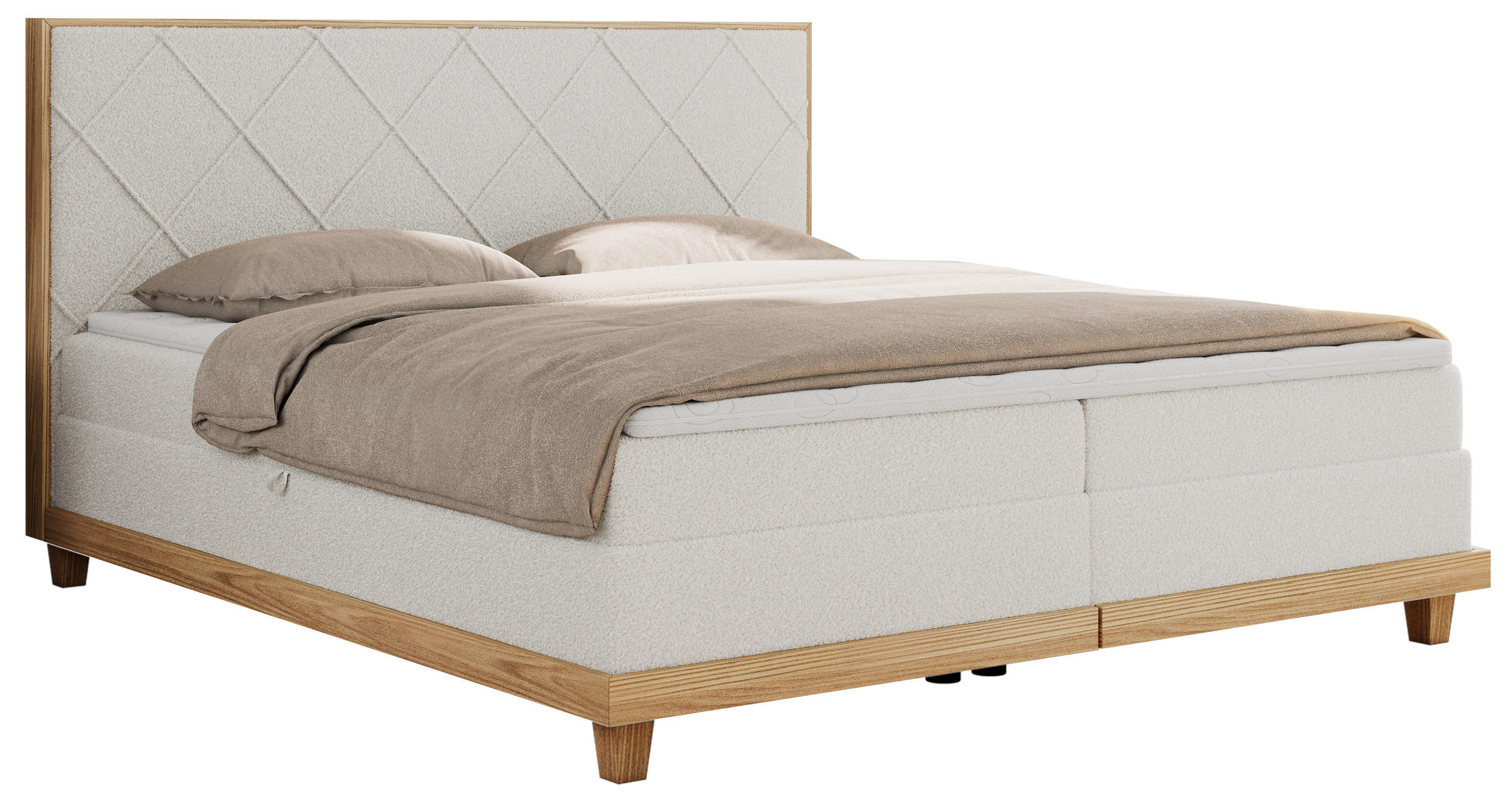 BOXBETT CAICOS 160/200 - Weiß Boucle - H4 - Weiß, Holz/Textil (160/200cm) - MKS