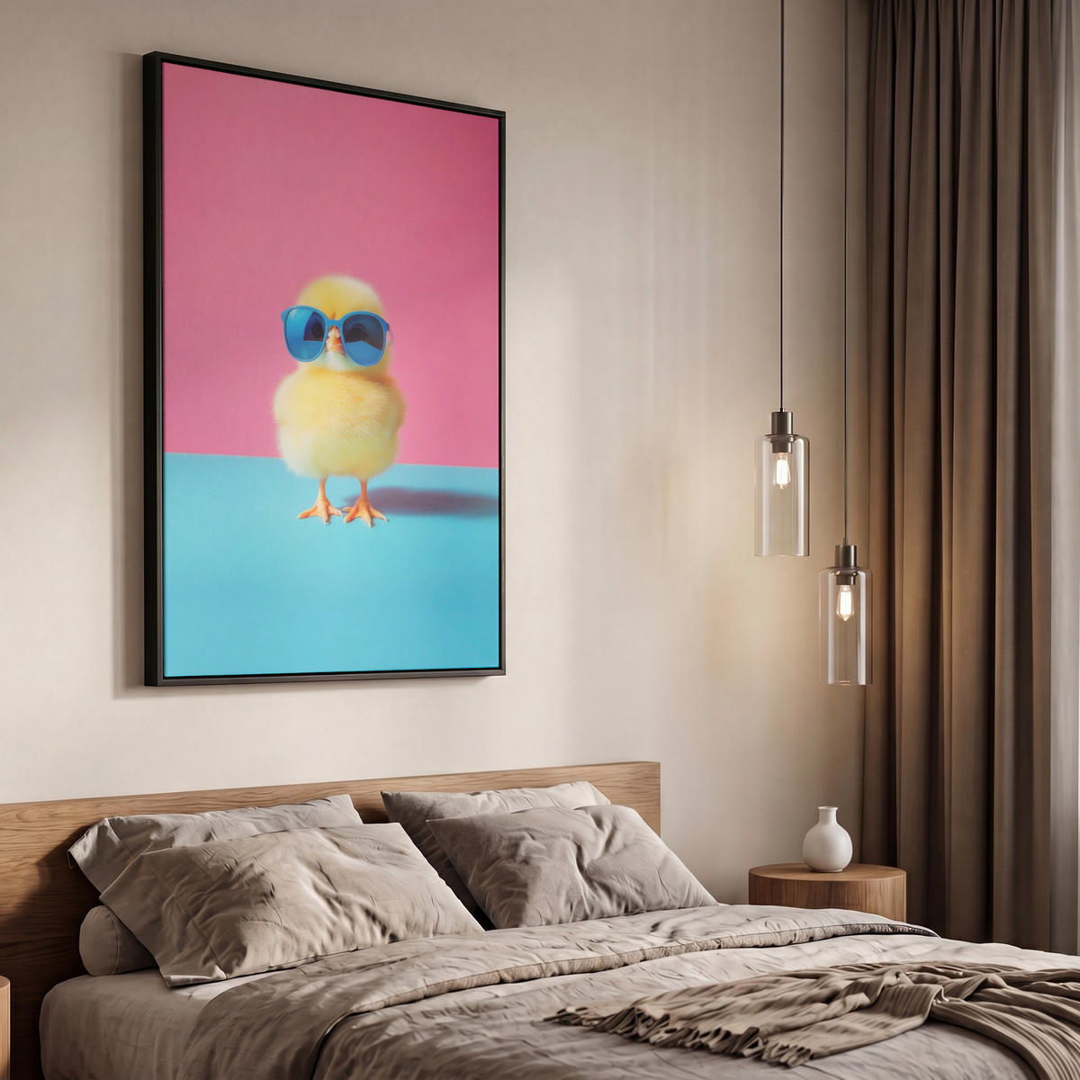 LEINWAND Bilder mit Rahmen - Chick - Sonnenbrille - Blau - 60x90 - Pink, Textil (60/90cm) - MuchoWow