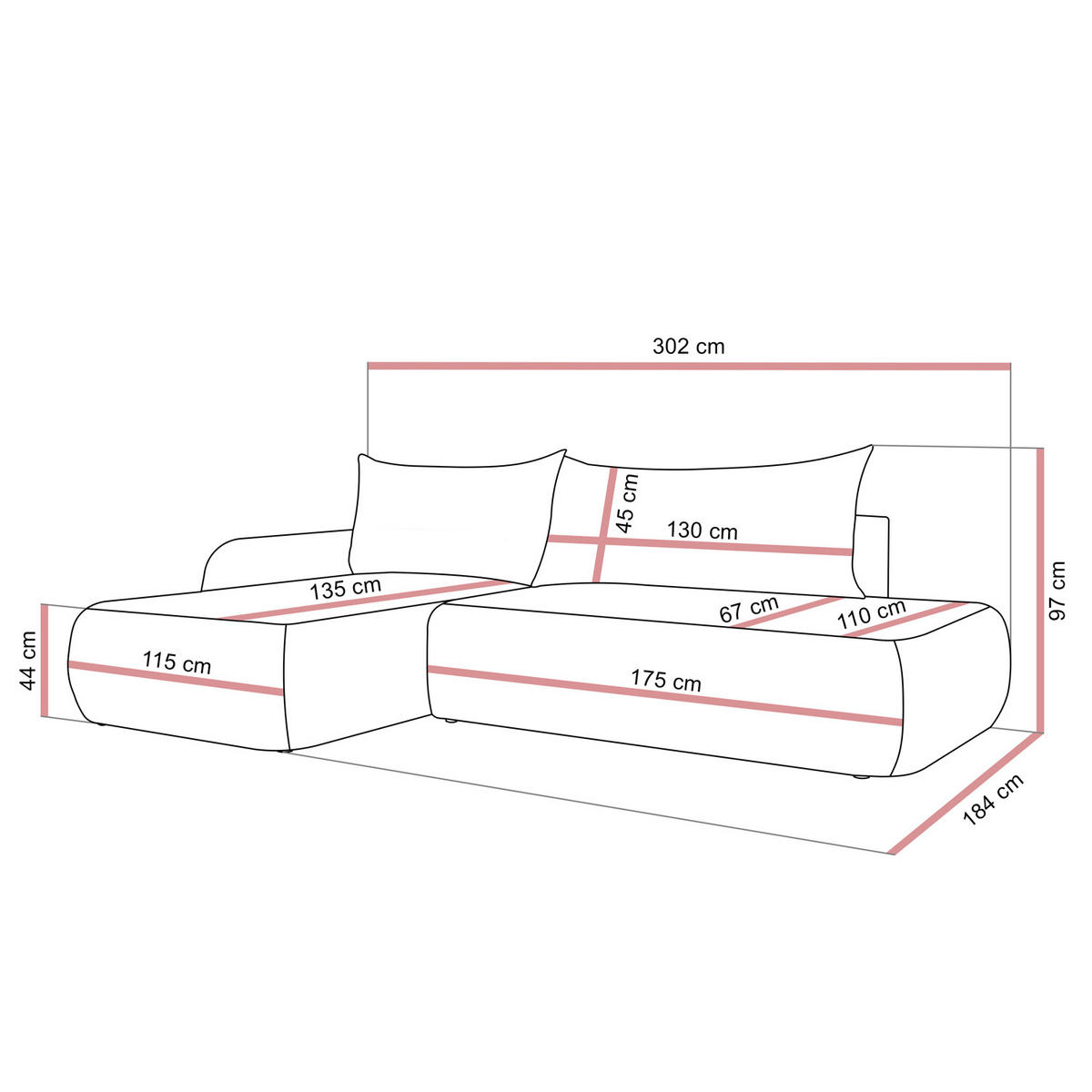 ECKSOFA GOYA mit Schlaffunktion und Bettkasten, Rechte, Perfect Harmony 39 - Waldgrün, Textil (302/184cm) - Lookway