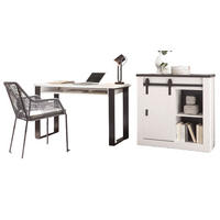 BÜROMÖBEL-SET weiß Pinie, anthrazit Landhaus, Kombination mit Aktenschrank - Anthrazit/Weiß, Holzwerkstoff/Metall (60/220/91cm) - Furn.Design