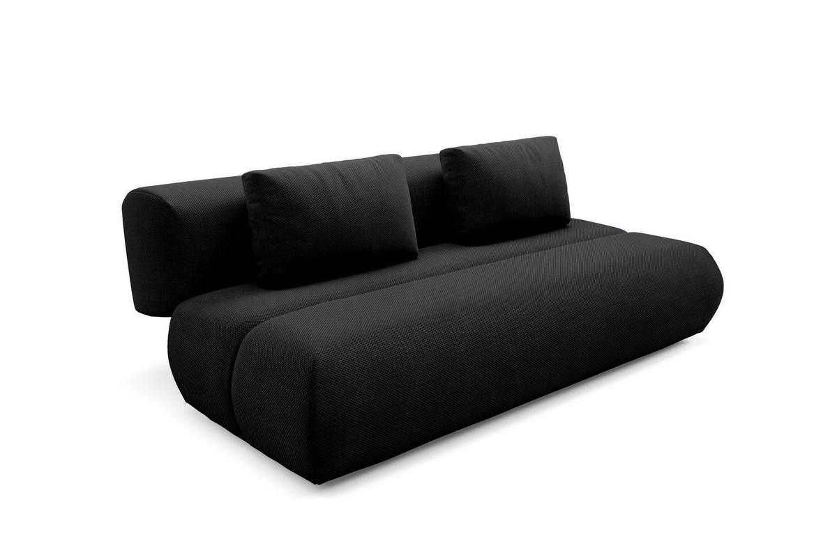 BETTSOFA ATOMO Schwarz Velours-Stoff mit Schlaffunktion - Schwarz, Holz (217/82/134cm) - MASSENO