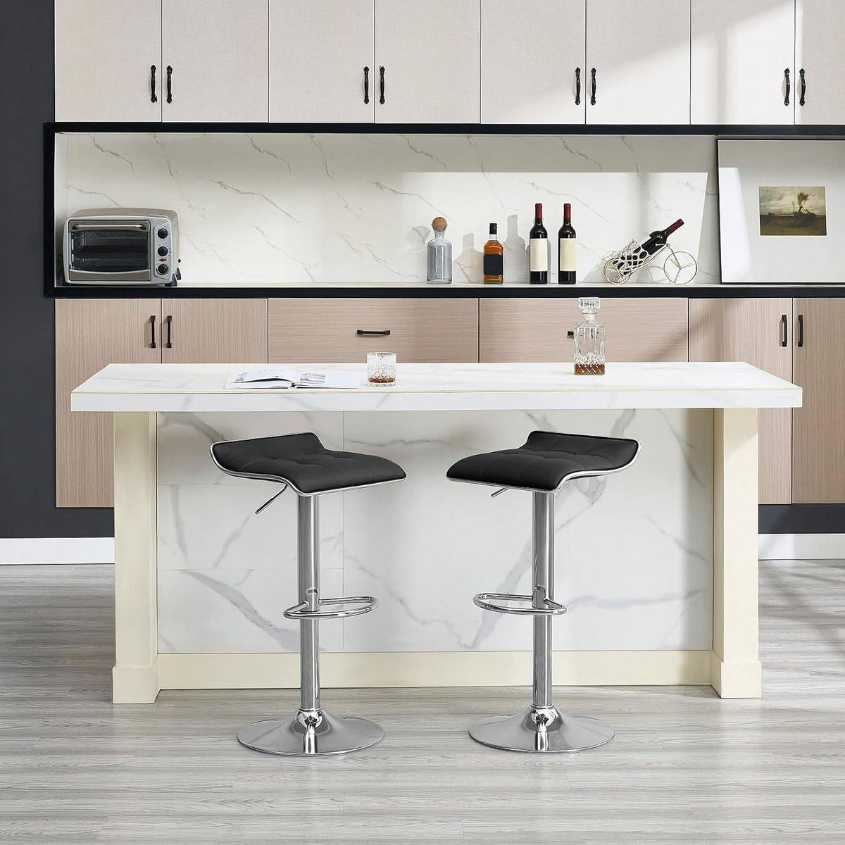 BARHOCKER 2er Set, aus PU-Kunstleder Metall - Schwarz, Metall (39/83/39cm) - Woltu