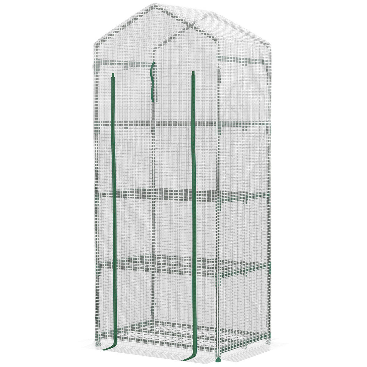 GEWÄCHSHAUS Mini DE-05821 mit 4 Regalfächern 70/50/160 cm Weiß - Weiß/Grün, Kunststoff/Metall (50/160/70cm) - ComfortXL