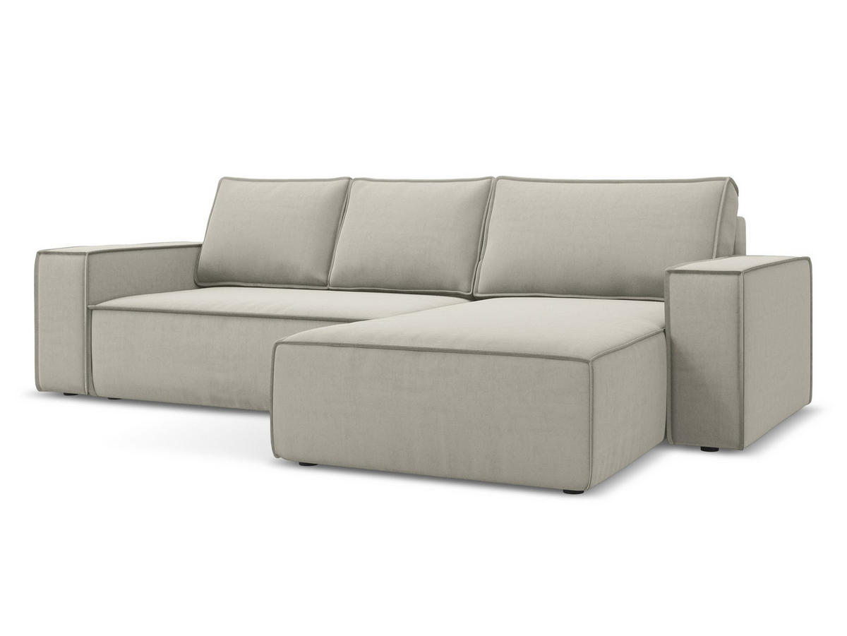 ECKSOFA mit Schlaffunktion Samt Stoff Creme - Perlmutt/Creme, Kunststoff/Textil (290/185cm) - Makamii