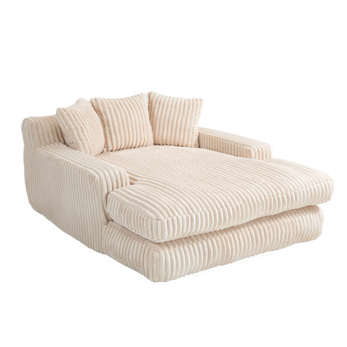 SCHLAFSOFA Relaxliege mit 3 Zierkissen,Lounge Sofa,Polstersofa,Cord,Beige - Beige, Textil (125/63/155cm) - LVHOM
